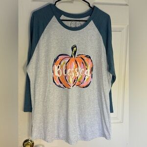 Jane Marie blessed pumpkin jersey tee Thanksgiving fall‎  oversized size XL